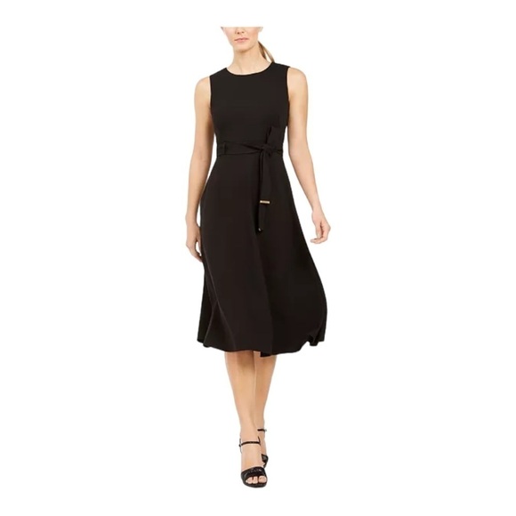 Calvin Klein A-Line Dress With Belt - Black - Size 16 - Picture 1 of 12